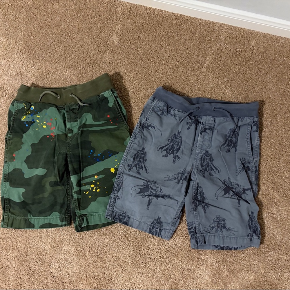 Kids GAP Camo Paint-Splash & Batman Shorts Bundle Sale 2 Pairs - Green & Gray